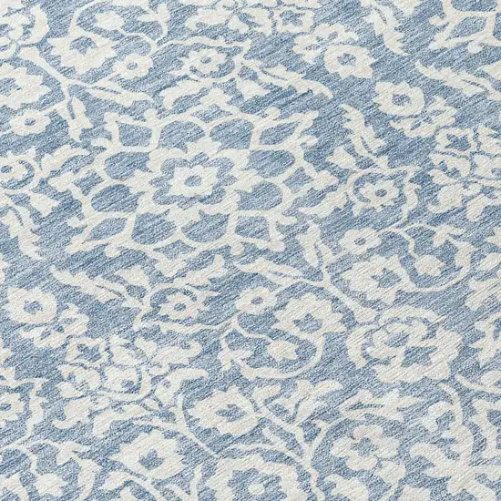 Denim Blue And Ivory Damask Washable Indoor Outdoor Area Rug Photo 8