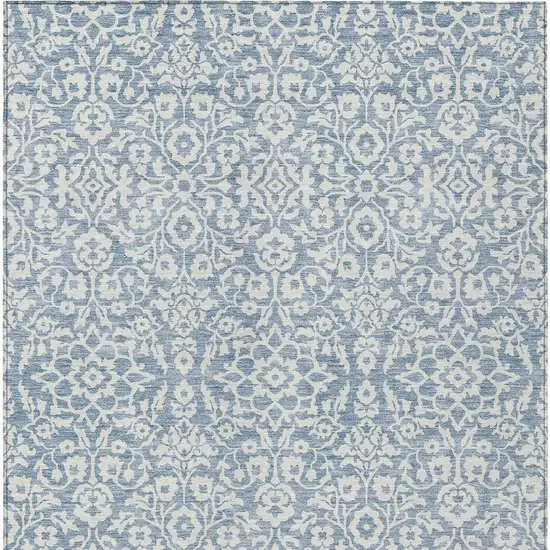 Denim Blue And Ivory Damask Washable Indoor Outdoor Area Rug Photo 6