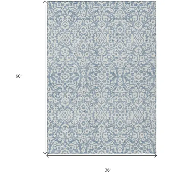 Denim Blue And Ivory Damask Washable Indoor Outdoor Area Rug Photo 7