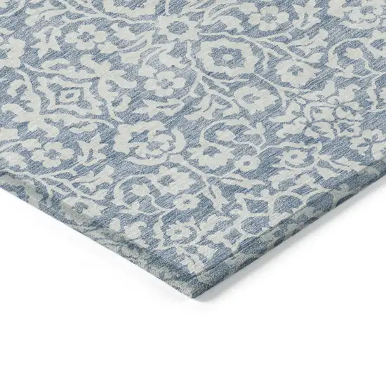 Denim Blue And Ivory Damask Washable Indoor Outdoor Area Rug Photo 4