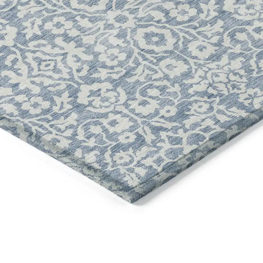 Denim Blue And Ivory Damask Washable Indoor Outdoor Area Rug Photo 4