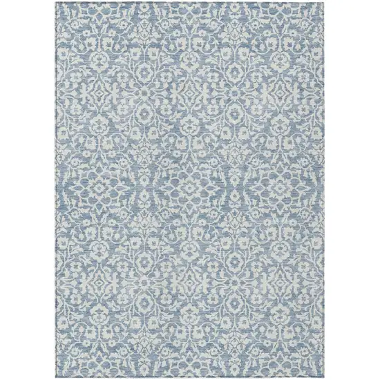 Denim Blue And Ivory Damask Washable Indoor Outdoor Area Rug Photo 2