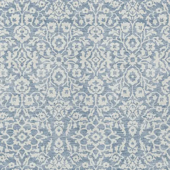 Denim Blue And Ivory Damask Washable Indoor Outdoor Area Rug Photo 5