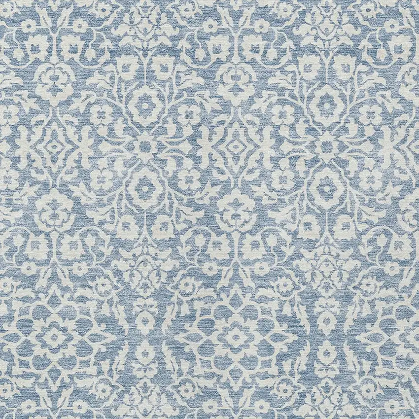 Denim Blue And Ivory Damask Washable Indoor Outdoor Area Rug Photo 5