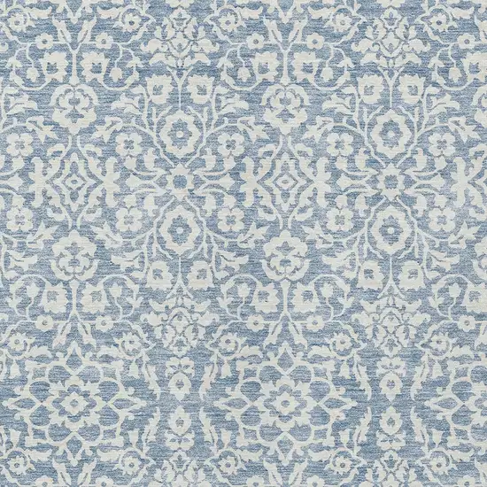 Denim Blue And Ivory Damask Washable Indoor Outdoor Area Rug Photo 4