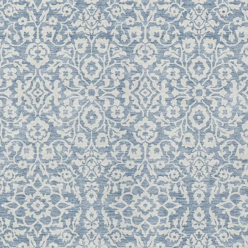 Denim Blue And Ivory Damask Washable Indoor Outdoor Area Rug Photo 4
