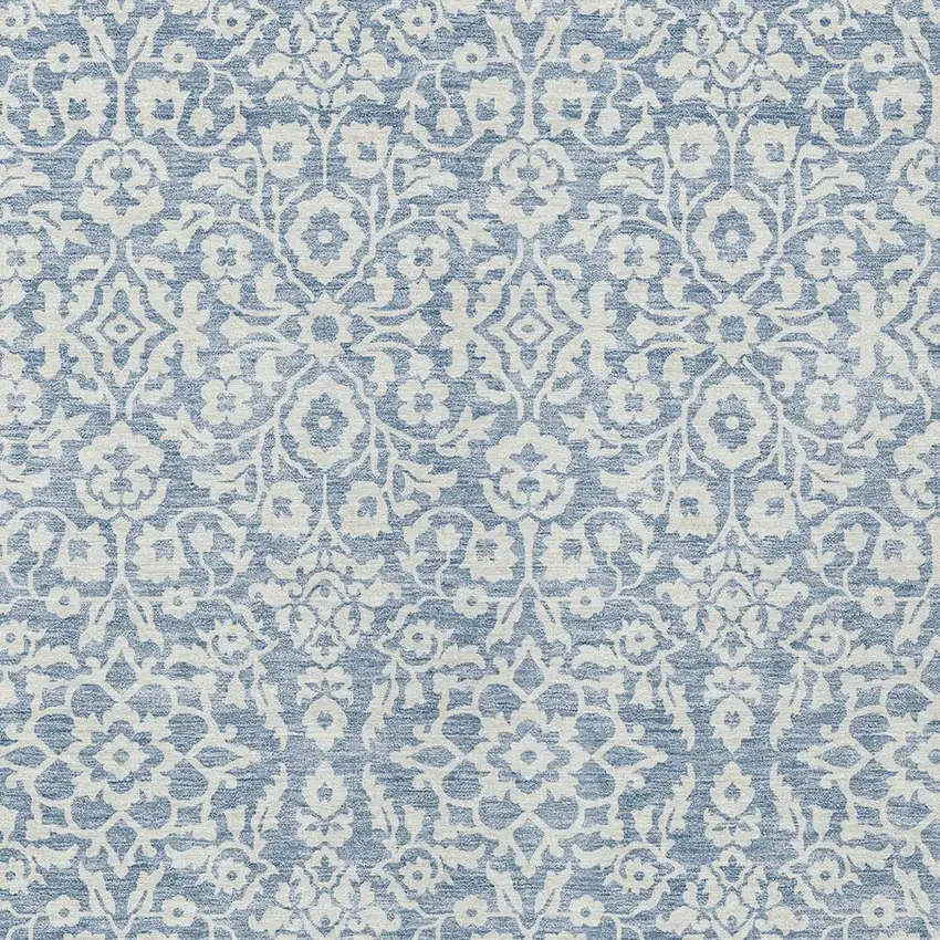 Denim Blue And Ivory Damask Washable Indoor Outdoor Area Rug Photo 6