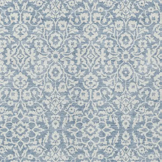 Denim Blue And Ivory Damask Washable Indoor Outdoor Area Rug Photo 4