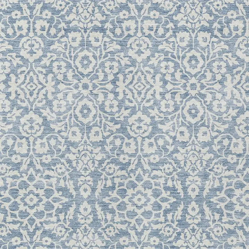 Denim Blue And Ivory Damask Washable Indoor Outdoor Area Rug Photo 4