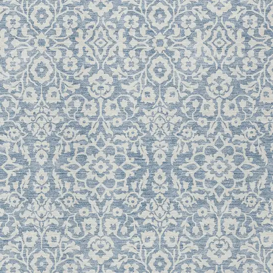 Denim Blue And Ivory Damask Washable Indoor Outdoor Area Rug Photo 6