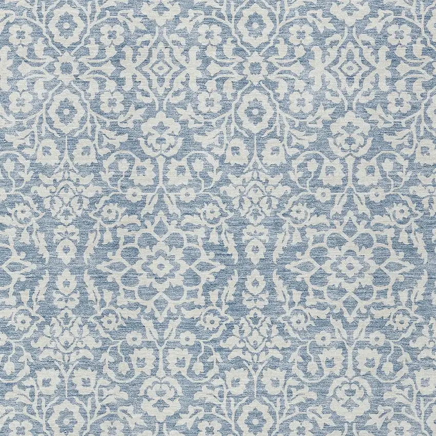Denim Blue And Ivory Damask Washable Indoor Outdoor Area Rug Photo 6