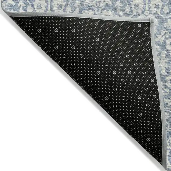 Denim Blue And Ivory Damask Washable Indoor Outdoor Area Rug Photo 4