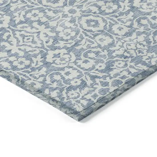 Denim Blue And Ivory Damask Washable Indoor Outdoor Area Rug Photo 5