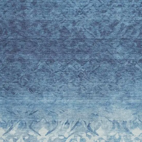 Denim Blue And Ivory Damask Washable Indoor Outdoor Area Rug Photo 3