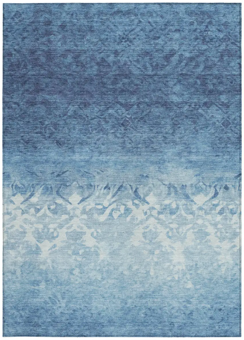 Denim Blue And Ivory Damask Washable Indoor Outdoor Area Rug Photo 9