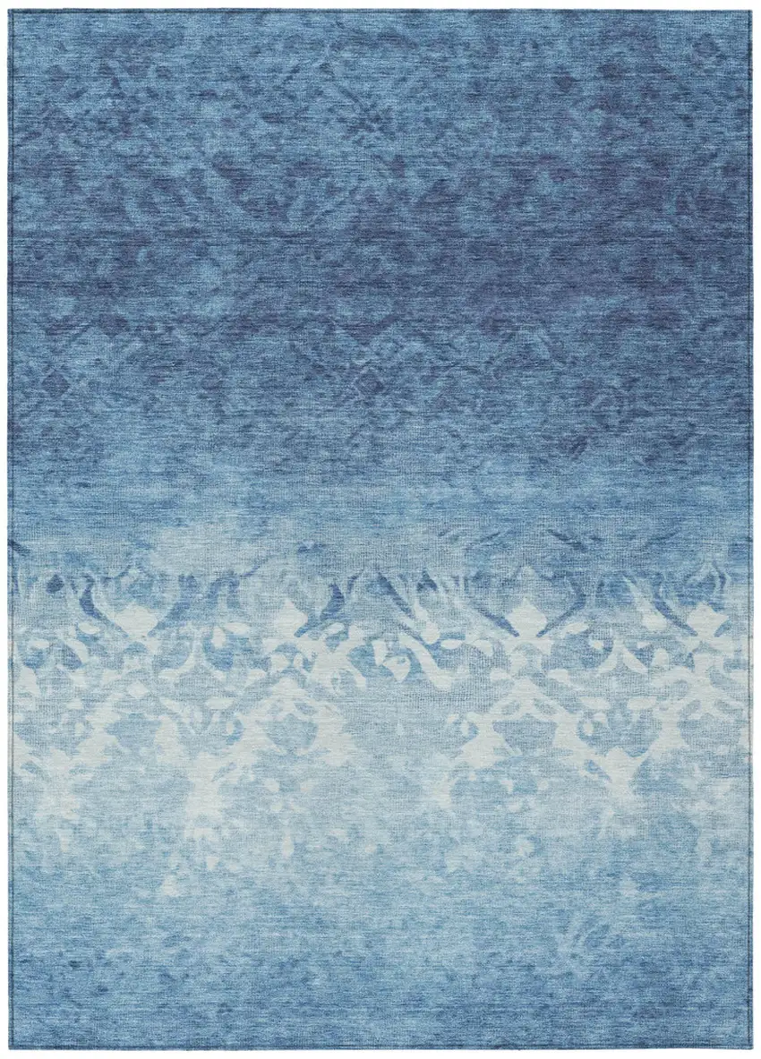 Denim Blue And Ivory Damask Washable Indoor Outdoor Area Rug Photo 8