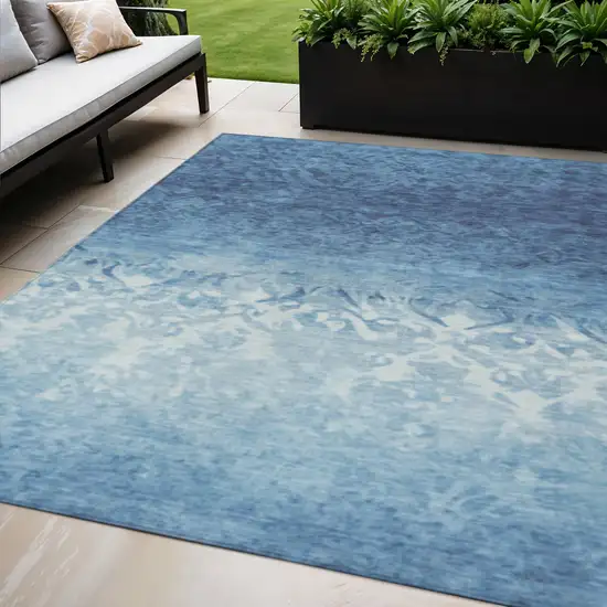 Denim Blue And Ivory Damask Washable Indoor Outdoor Area Rug Photo 2