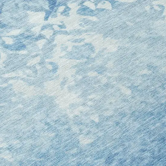 Denim Blue And Ivory Damask Washable Indoor Outdoor Area Rug Photo 8