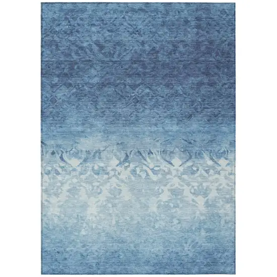 Denim Blue And Ivory Damask Washable Indoor Outdoor Area Rug Photo 8
