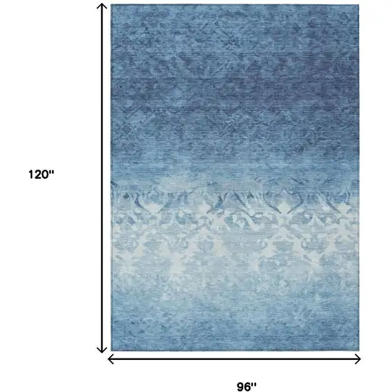 Denim Blue And Ivory Damask Washable Indoor Outdoor Area Rug Photo 9