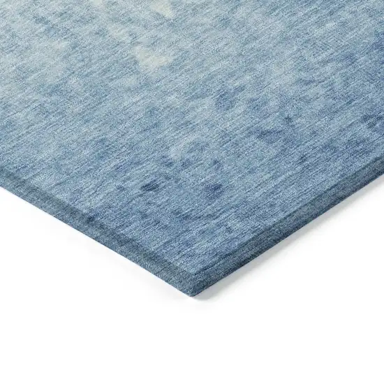 Denim Blue And Ivory Damask Washable Indoor Outdoor Area Rug Photo 9