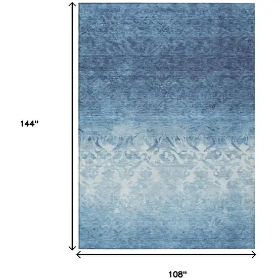 Denim Blue And Ivory Damask Washable Indoor Outdoor Area Rug Photo 9