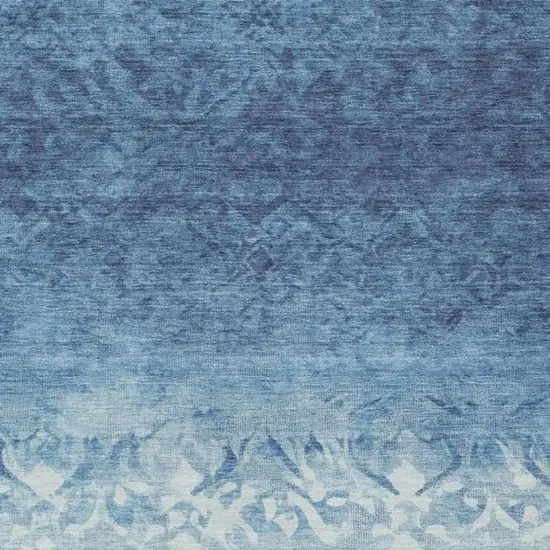 Denim Blue And Ivory Damask Washable Indoor Outdoor Area Rug Photo 6