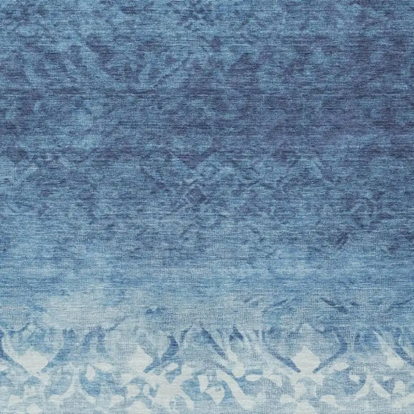 Denim Blue And Ivory Damask Washable Indoor Outdoor Area Rug Photo 6
