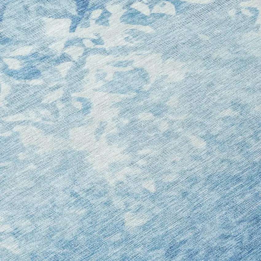 Denim Blue And Ivory Damask Washable Indoor Outdoor Area Rug Photo 8