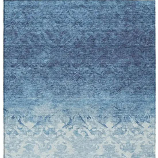 Denim Blue And Ivory Damask Washable Indoor Outdoor Area Rug Photo 1