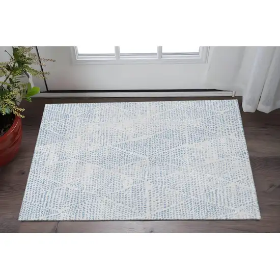 Denim Blue And Ivory Diamond Washable Area Rug With UV Protection Photo 2