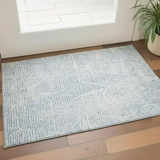 Denim Blue And Ivory Diamond Washable Area Rug With UV Protection Photo 1