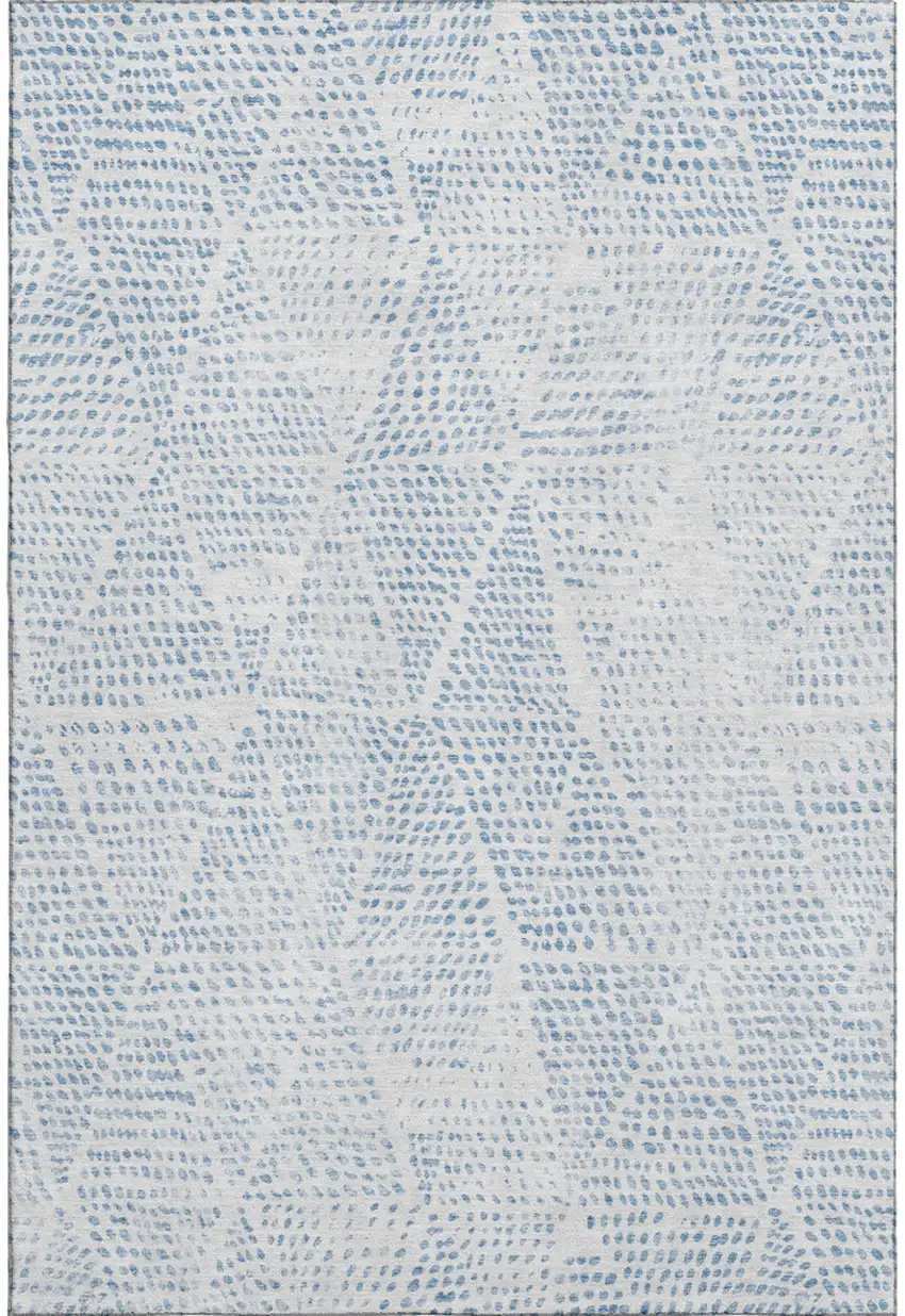 Denim Blue And Ivory Diamond Washable Area Rug With UV Protection Photo 1