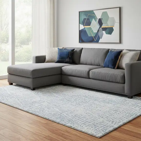 Denim Blue And Ivory Diamond Washable Area Rug With UV Protection Photo 2