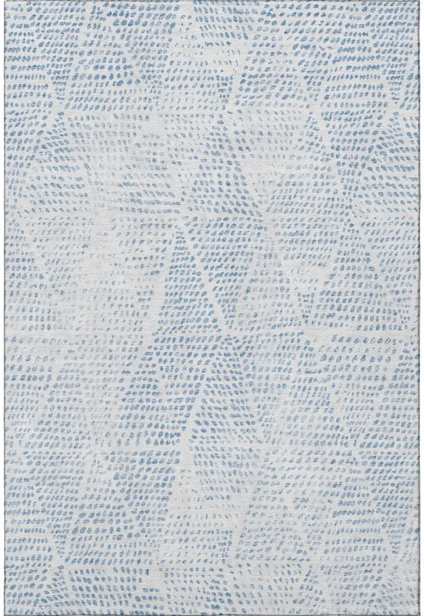 Denim Blue And Ivory Diamond Washable Area Rug With UV Protection Photo 4