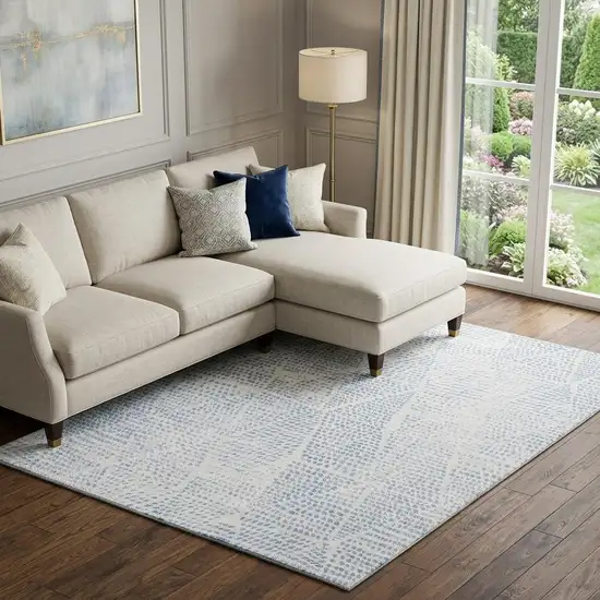 Denim Blue And Ivory Diamond Washable Area Rug With UV Protection Photo 1