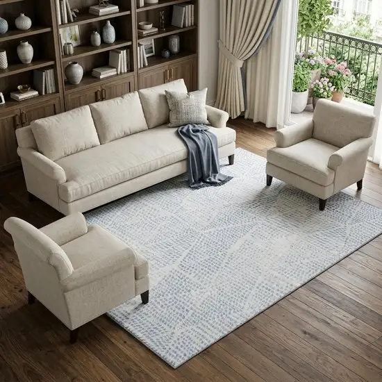 Denim Blue And Ivory Diamond Washable Area Rug With UV Protection Photo 1
