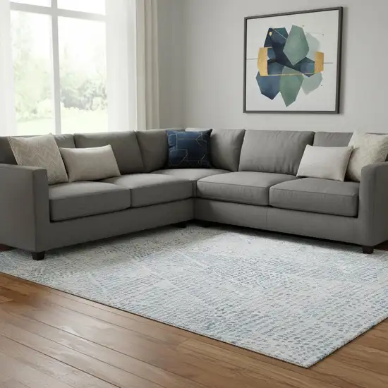 Denim Blue And Ivory Diamond Washable Area Rug With UV Protection Photo 1