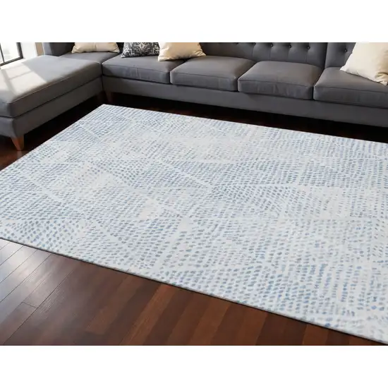 Denim Blue And Ivory Diamond Washable Area Rug With UV Protection Photo 2