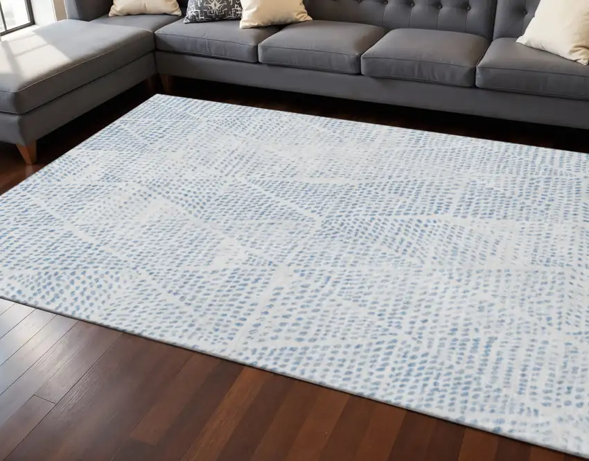 Denim Blue And Ivory Diamond Washable Area Rug With UV Protection Photo 2