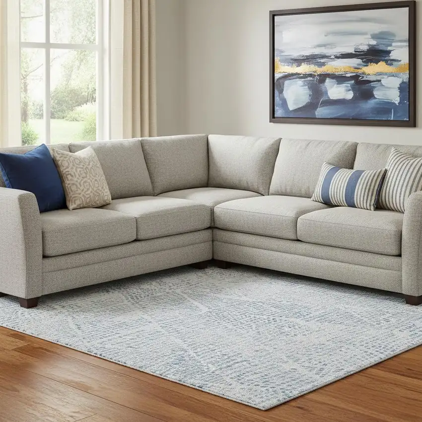 Denim Blue And Ivory Diamond Washable Area Rug With UV Protection Photo 1