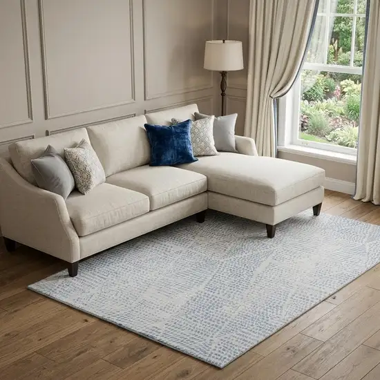Denim Blue And Ivory Diamond Washable Area Rug With UV Protection Photo 1