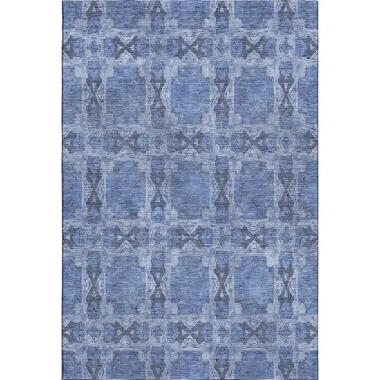 Denim Blue And Ivory Floral Medallion Washable Area Rug With UV Protection Photo 1