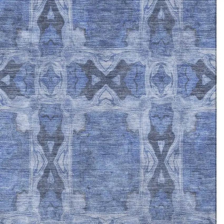 Denim Blue And Ivory Floral Medallion Washable Area Rug With UV Protection Photo 3