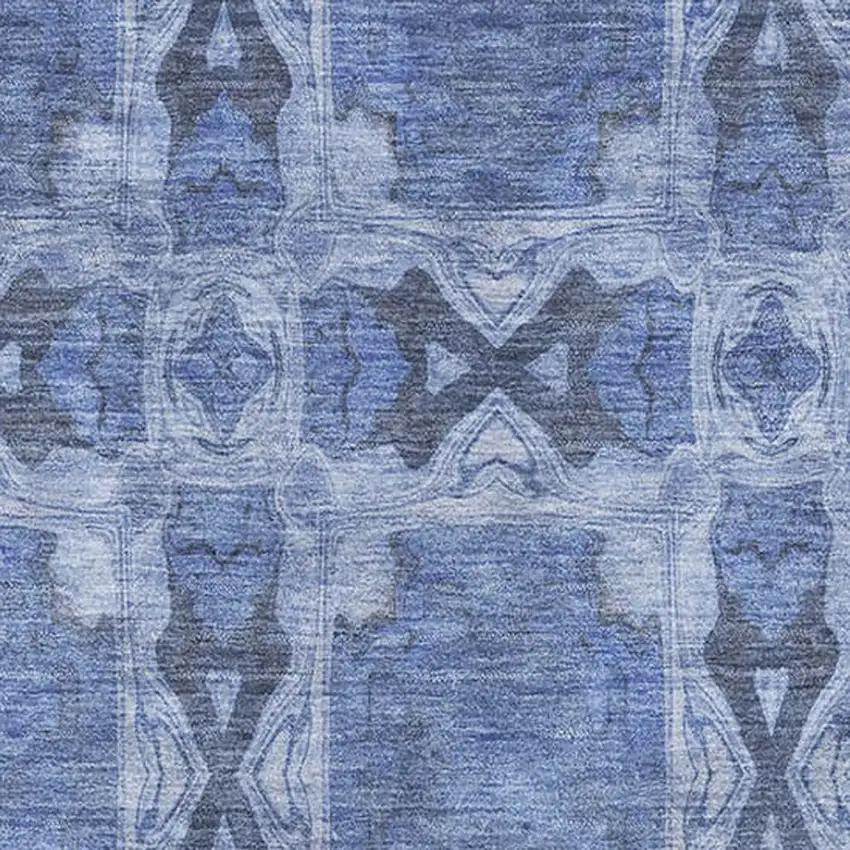 Denim Blue And Ivory Floral Medallion Washable Area Rug With UV Protection Photo 3