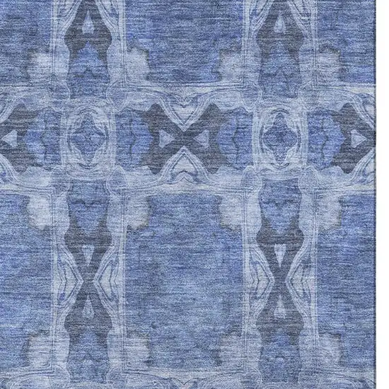 Denim Blue And Ivory Floral Medallion Washable Area Rug With UV Protection Photo 4