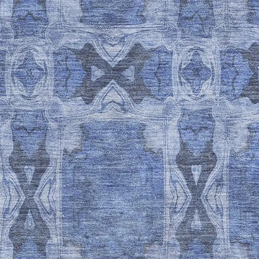 Denim Blue And Ivory Floral Medallion Washable Area Rug With UV Protection Photo 3