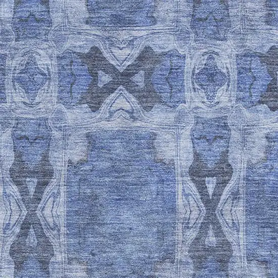 Denim Blue And Ivory Floral Medallion Washable Area Rug With UV Protection Photo 3