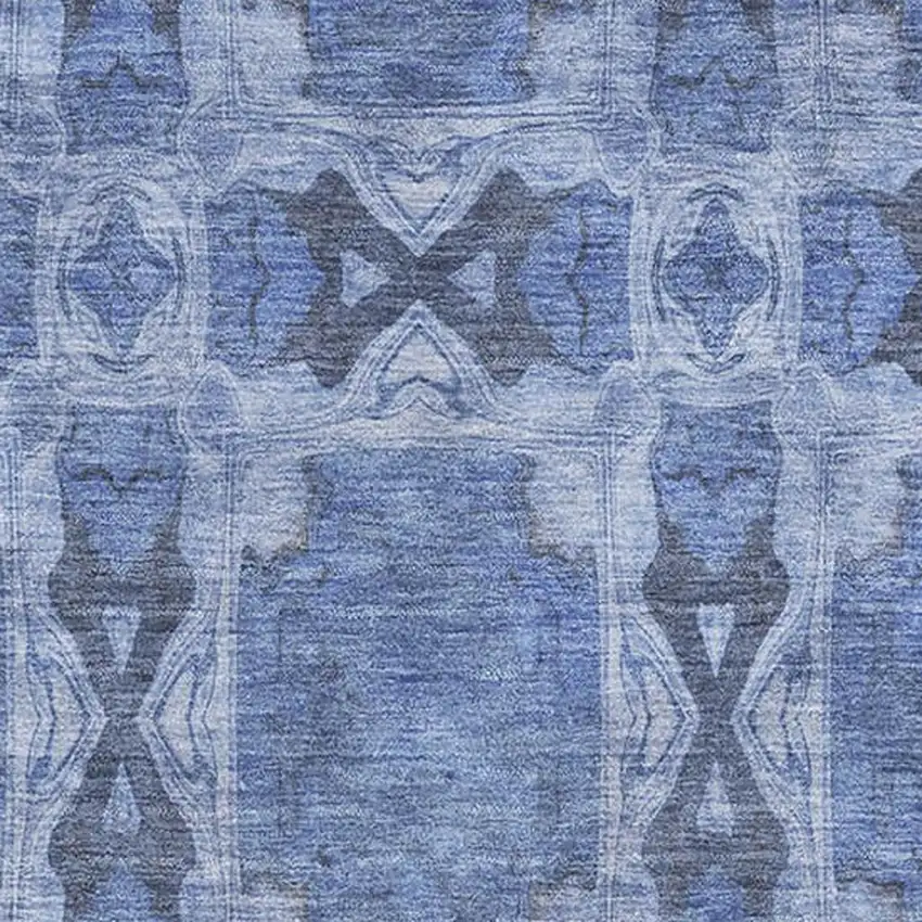 Denim Blue And Ivory Floral Medallion Washable Area Rug With UV Protection Photo 3