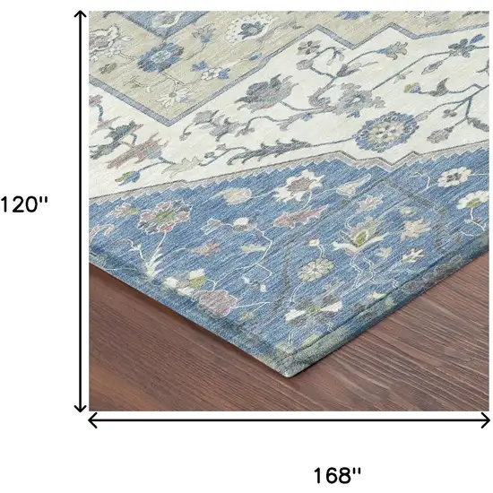 Denim Blue And Ivory Floral Medallion Washable Indoor Outdoor Area Rug Photo 7